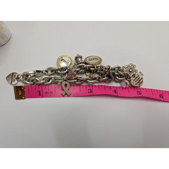 Brighton Charm Bracelet 7.5in Silver Tone Inspirational Heart Charms - Picture 9 of 9